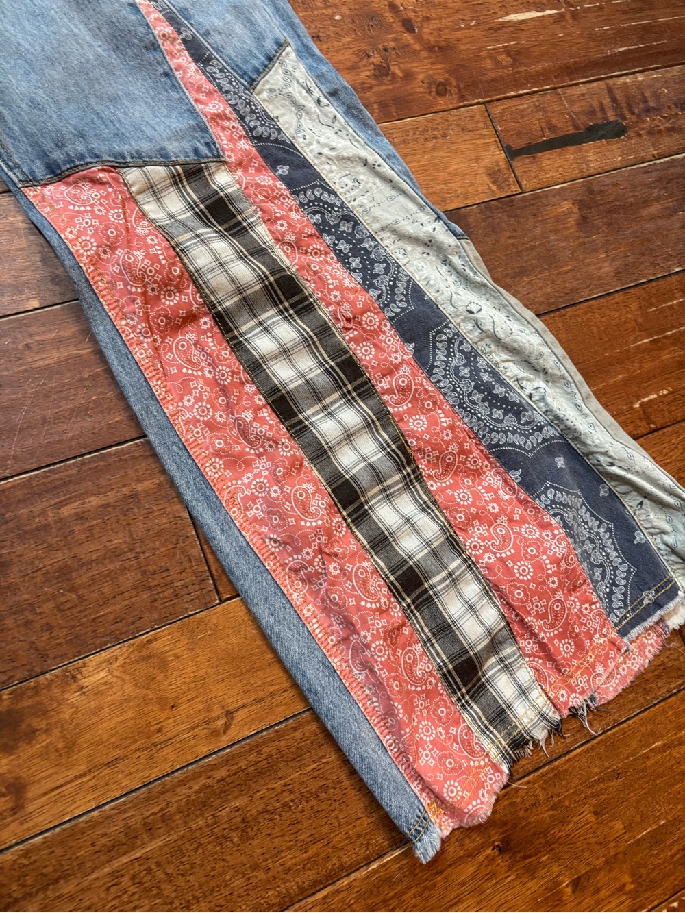 Easel Los Angeles Boho Patchwork denim flare jeans S - Picture 4 of 11